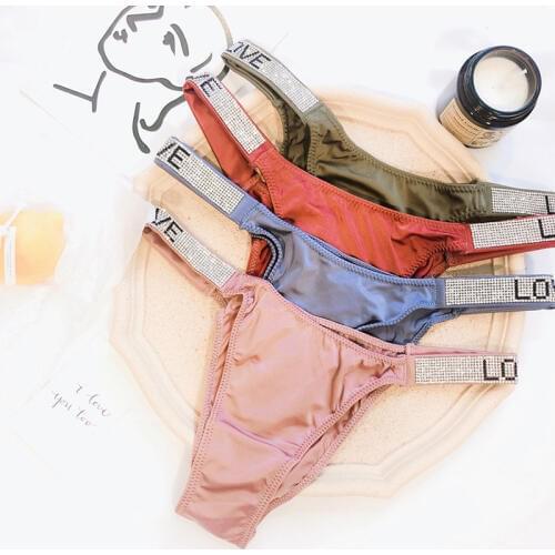 Crystal Lettered Love Sexy Half Bag Hip Seamless T-Back Viscose Fiber Sexy Briefs Womens Panties