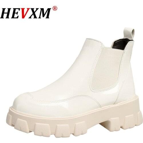 Punk Style Flats Platform Women Ankle Boots Fashion Ladies Slip on Chunky Shoes White Black Womens Motorcycle Boots