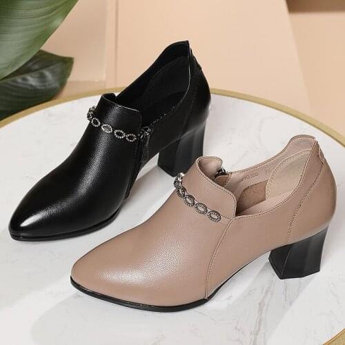Women Pointed Toe Platform Leather Pumps Ladies Casual High Heels Single Shoes