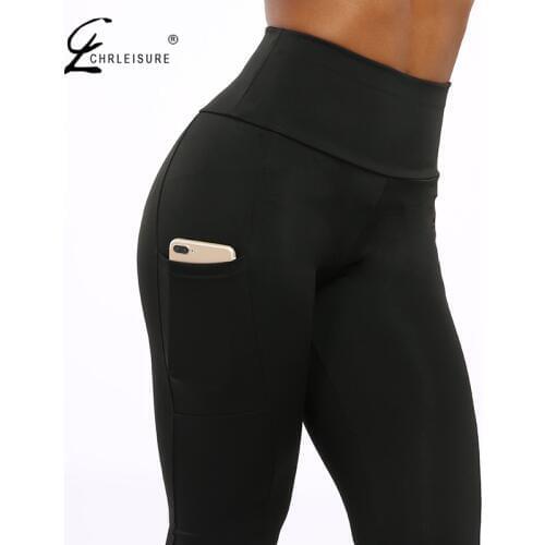 CHRLEISURE Push Up Fitness Leggings Women High Waist Workout Legging with Pockets Patchwork Leggins Pants Women Fitness Clothing