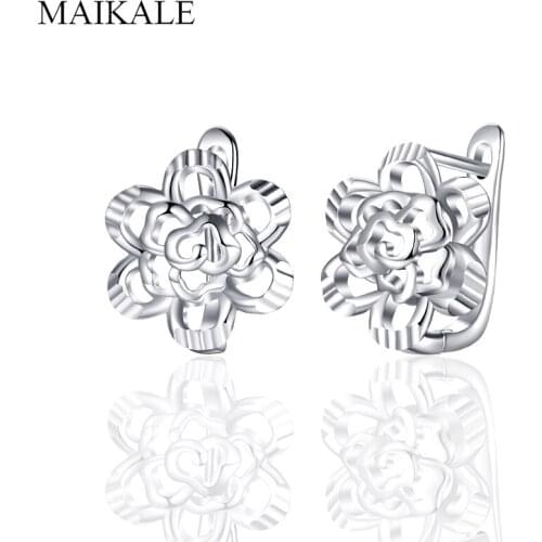 MAIKALE New Fashion Hollow Flowers Copper Earrings Smooth Streak Stud Earrings for Women Jewelry Simple hot Sell Gift Brincos