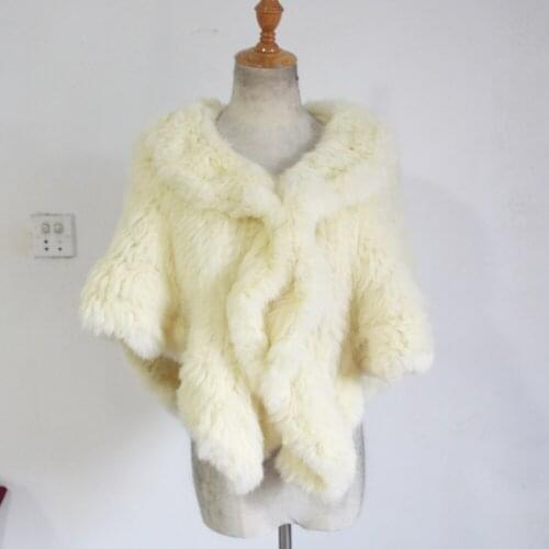 SJ1004 Women Spring Autumn Knit Genuine Rabbit Fur Poncho Scarves Real Natural Rabbit Fur Shawl Bride Cape