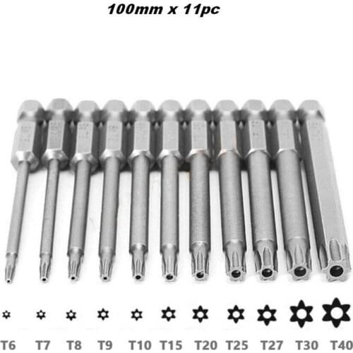 Newest 11Pcs Torx Head Screwdriver Bit 1/4" Hex Shank Bit Magnetic Hand Tools Tamper Proof Security Hollow Screwdriver Bit Set