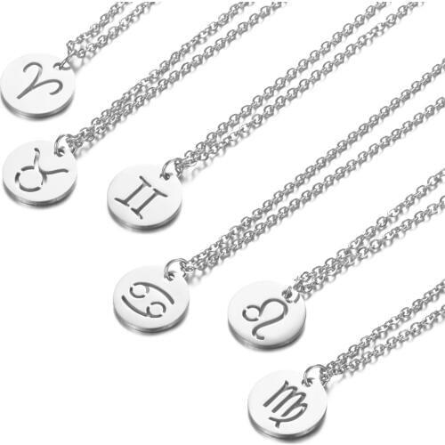12pcs/lot Stainless Steel Hot Sale Whole Twelve Zodiac Constellations Charms Pendant Necklaces For Women Jewelry DIY Gift