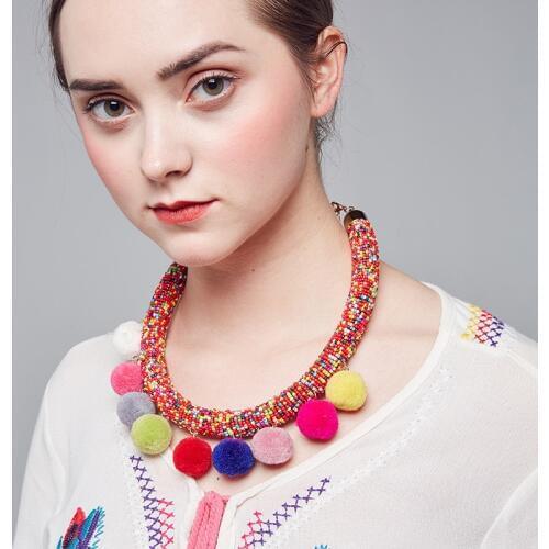 2018 Fashion necklace jewelry for women bohemia seed beads colorful collar pom pom big chunky punk necklaces & pendants Jewelry