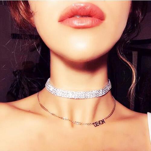 2019 Fashion Female Nightclub Accessories Jewelry Diamond Necklace Ladies Rhinestone Alloy Neck Chain Neck Necklace VDB1145