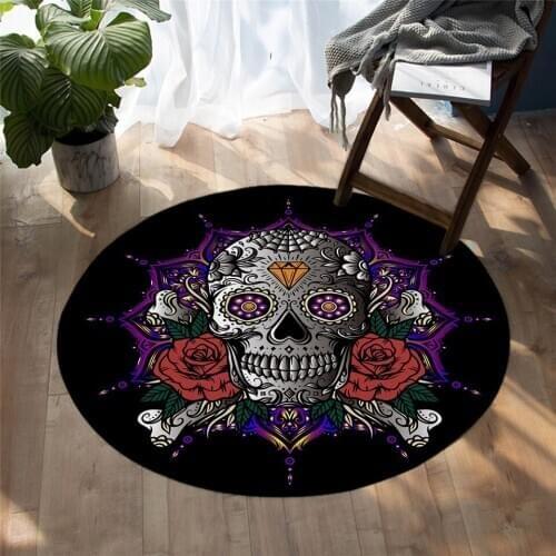 2020 Fashion Floral Skull Area Rugs For Bedroom Sugar Skull Round Carpet Black White Floor Mat Flowers Rug