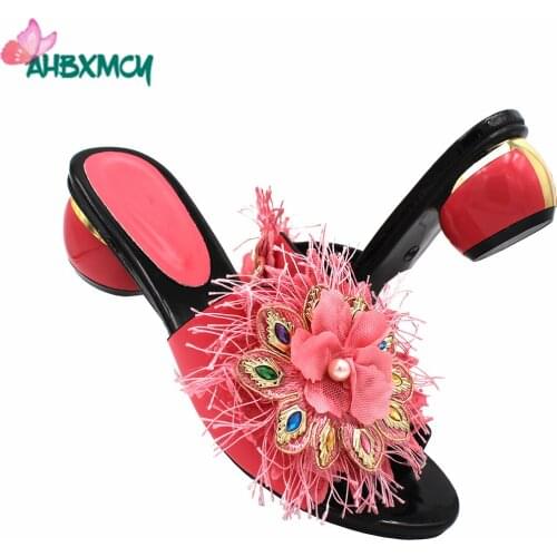 2021 Special Design Italian Women Shoes in Pink Color High Quality Nigerian Ladies Slipper with Appliques for Wedding