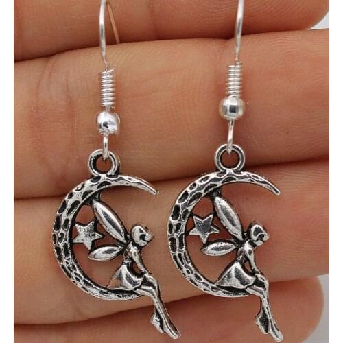 2021 Trend Moon Fairy Hoop Earrings Angel earrings Moon Celestial Fairies Faeries Dangling Handmade Unusual Jewelry Gifts