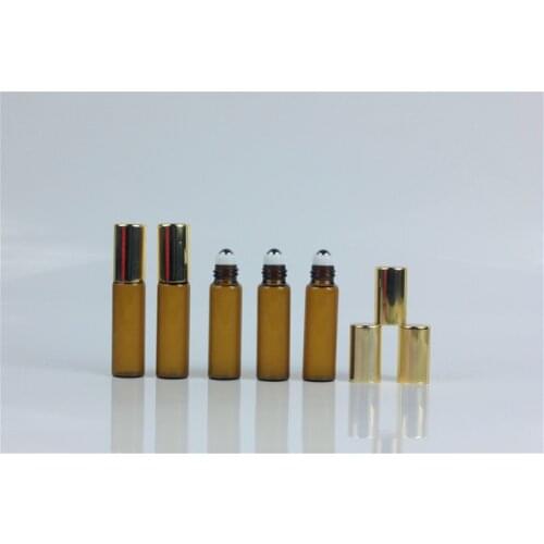 DHL FREE 300pcs/LOT 5ml 1/6oz roll on amber fragrance glass bottles essential oil steel Roller ball Aromatherapy Bottle