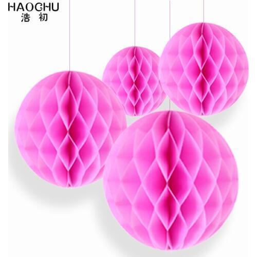 HAOCHU Pink 15/20/25/30CM 4pcs/lot Paper Lanterns New Year Home Living Room Decorations Honeycomb Balls Kids Birthday Wedding