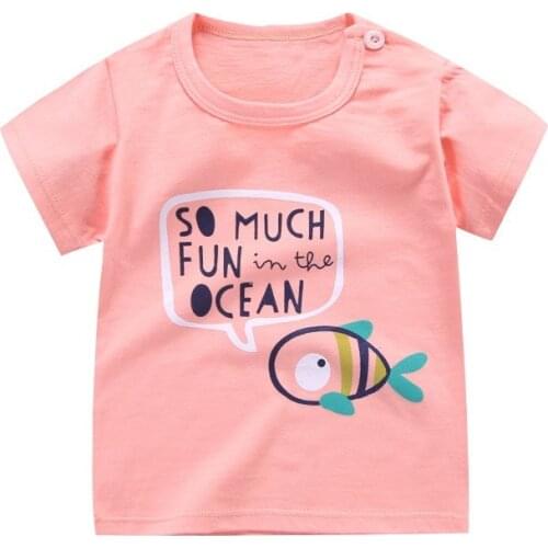ZWY1289 Summer Baby Boys T-Shirts Short Sleeves Clothes with Baby Character Pattern for Children Cotton Breathable Tops