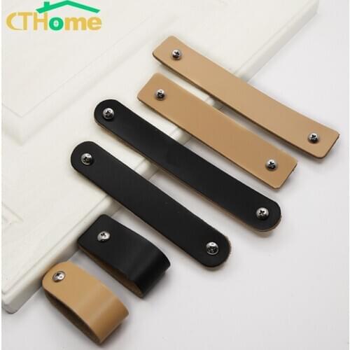 French Country Cabinet Door Pull Leather Puller Drawer Pull Wardrobe Black Leather Wardrobe Door Knobs and Handles Furniture