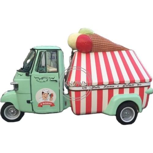 Europe Mobile Tuk Tuk Gasoline Ape Tricycle Ice Cream Vending Cart Fast Food Van with Lifting for Sale