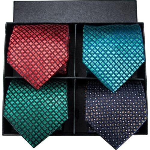 Hi-Tie Brand Designers Men Fashion Silk Ties Blue 4 Color Mens Ties Gift Box Set Ties for Men Necktie Without Cufflinks FD-002