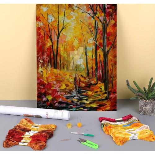 Oil Painting Style Seclusion Printed Canvas 11CT Cross Stitch DIY Embroidery Full Kit DMC Threads Hobby Painting Design