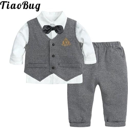 3Pcs Baby Boys Suits for Wedding Party Kids Formal Outfits Bowtie Shirt Vest + Pants Christening Baptism Toddler Gentleman Suit