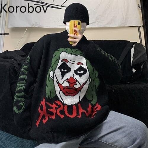 Korobov Korean Vintage Hit Color Women Sweaters 2020 New Chic O Neck Long Sleeve Sueter Mujer Autumn Winter Harajuku Pullovers