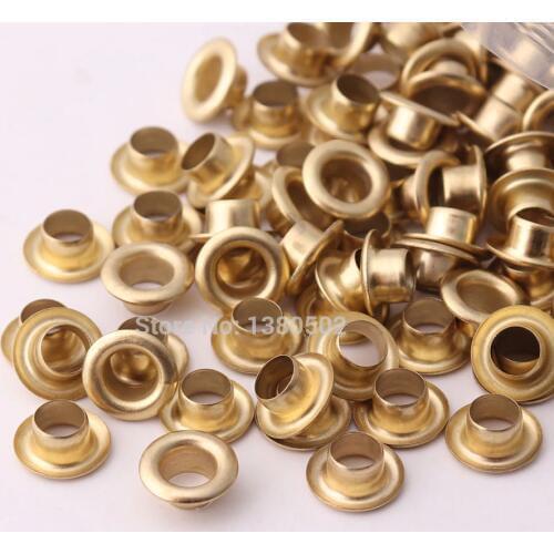 100pcs/lot brass color inner size 3/4/5/6/8/10/12/14mm Metal Eyelets Bag Garment Leather craft Eyelets with washer