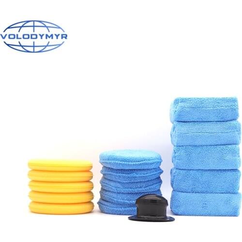 Waxing Kit 16pcs with Wax Applicator Microfiber Pad Blank Holder Sponge Block for Car Care Auto Cleaning Washing Polishing