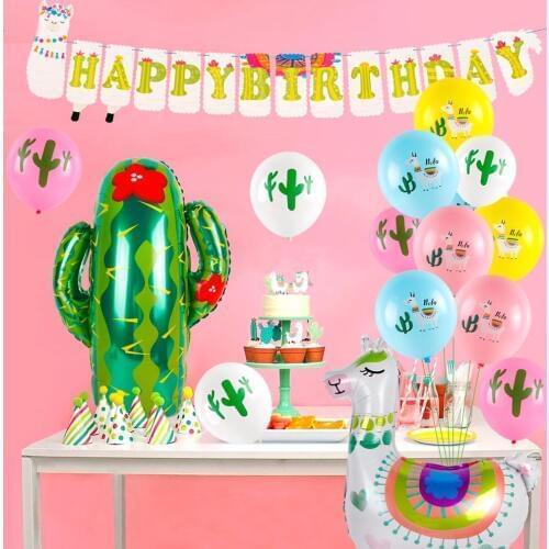 FENGRISE Cartoon Alpaca Kit Set Balloon Banner Cake Topper Alpaca Decor 1st Happy Birthday Party Decoration Kids Baby Shower