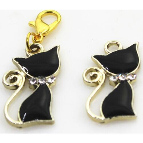 New 50pcs/lot Black cat charm enamel dangle charms DIY bracelets Pendant jewelry accessories lobster clasp hanging charm