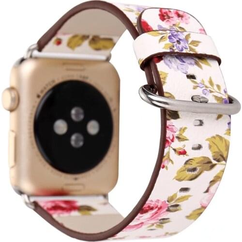 New Floral Flower PU Leather Watch Band for Apple Watch iWatch Strap 38mm 42mm Band Series 1/2 Replacement Bracelet