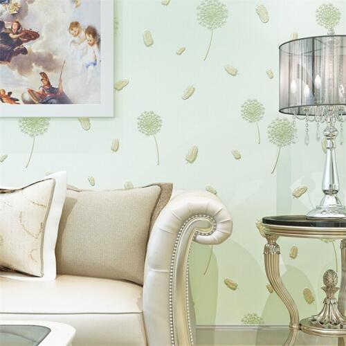 Beibehang Wallpaper green small fresh rural style literary bedroom living room warm floral purple pink dandelion wallpaper