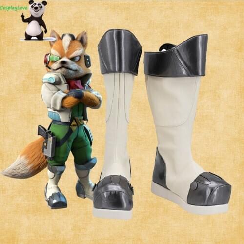 Starfox Fox McCloud Gray White Cosplay Shoes Cosplay Long Boots Leather Custom Made For Party Christmas Halloween