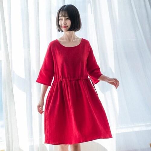 New Summer dress brand Cotton Linen dresses women Solid Casual Loose half sleeve Plus size dress L-6XL black red mint purple