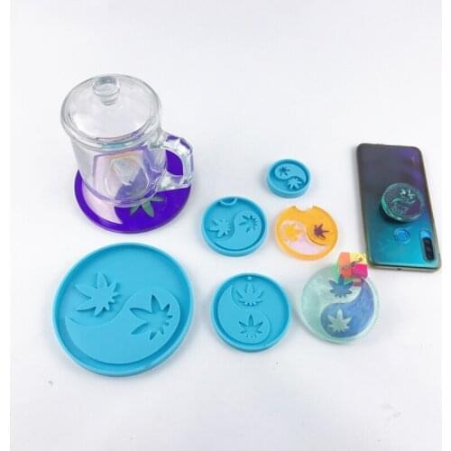 Tai Chi Maple Leaf Coaster Cup Mat Epoxy Resin Mold Phone Sticker Decoration Silicone Mould DIY Crafts Jewelry Keychain