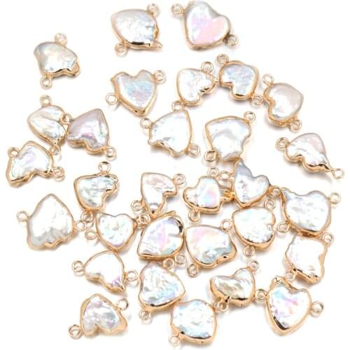 Natural Freshwater Pearl Pendant Love heart Double hole connector Pendants for Jewelry Making DIY Bracelet Necklaces Accessories