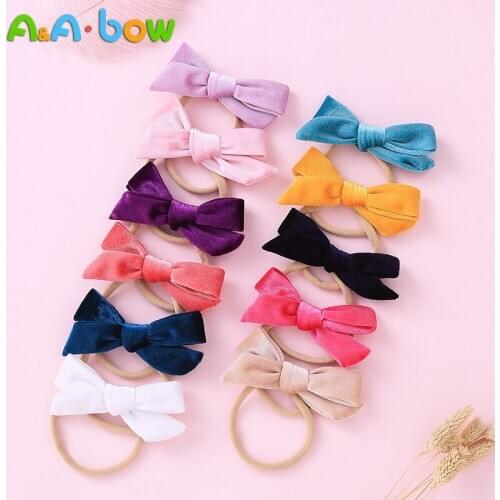 24pcs/lot Velvet Baby Headbands 9.5cm Bow Soft Nylon Hair Bands Sweet Love Girls Kids Elastic Hair Accessories Baby Hair Wraps