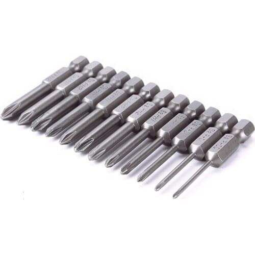Durable 12 Pcs/Set 50mm 1/4 Inch Hex Shank Magnetic Phillips Cross Screwdriver Bits Tool S2 Alloy Steel Screwdriver Set #95253