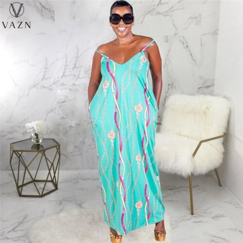 VAZN 2021 Autumn Plus Size High-end Chiffon Loose Long Dress Spaghetti Strap Sleeveless Free Dress Women For Evening Robe