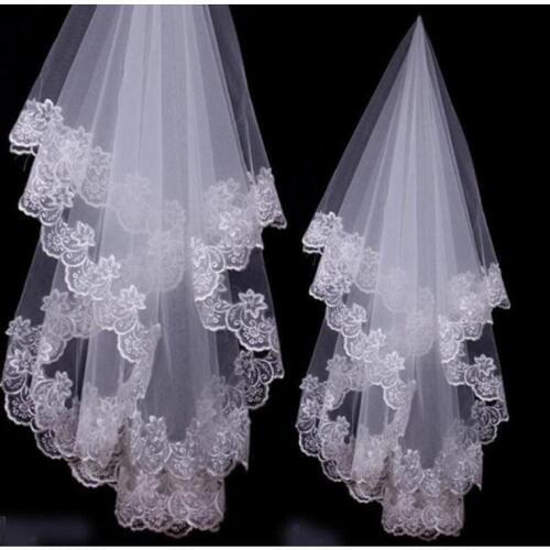 Wedding Veils Bridal Accessories Ivory White Champagne Red Drop Veil Fingertip Lace Applique Wedding Veils Free Shipping