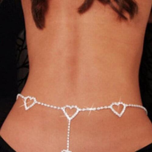 Tassel Mujer Sexy Waist Body Chain Dainty Rhinestone Crystal Belly Chain Heart Back Chain For Bikini Dance Summer Body Jewelry