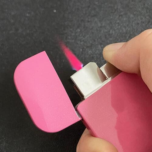 Windproof Pink Flame Cigarette Lighter Extra-thin Pocket Torch Lighters Mini Cute Butane Lighter for Ladies Smoking Accessories
