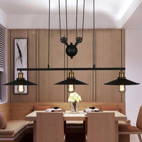 Vintage Industrial Black 3 Heads Pendant Lights 110-240V Iron Pulley Hanging Lamp Bar Indoor Lighting E27 light fixtures