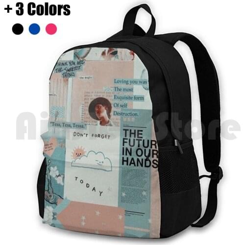 Y2K Light Blue And Pink Aesthetic Collage Outdoor Hiking Backpack Waterproof Camping Travel Collage Y2K Collage Aesthetic