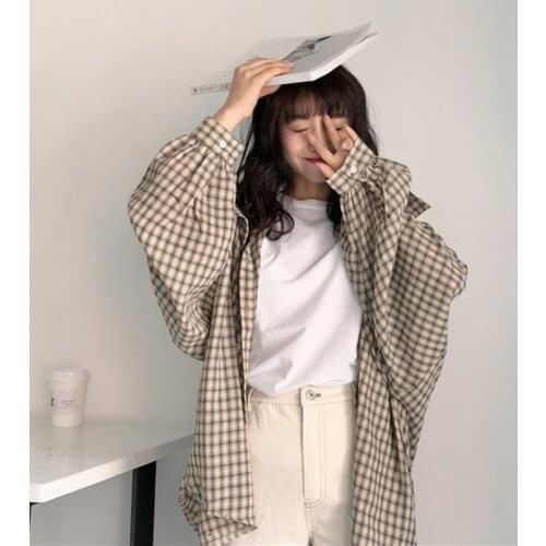 Checked Shirt Female Retro Port Flavor Spring and Autumn 2021 New Korean Version Loose Students Wear Sun Protection Shirt Jacket