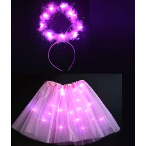 Women Girl Angel LED Light Wire Tutu Halo Ring Headband Costume Birthday Glow Party Skirt Wedding Christmas