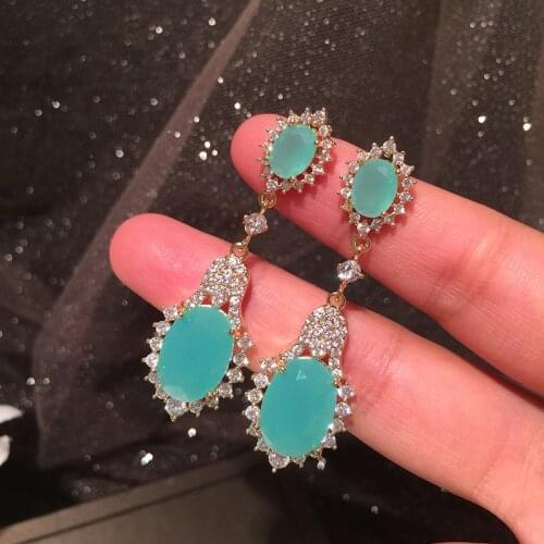 Candy Color Cubic Zirconia Earrings for Girls Summer Fashion Sweet Water Drop Dangle Luxury Brand Jewelry 925 Silver Pin