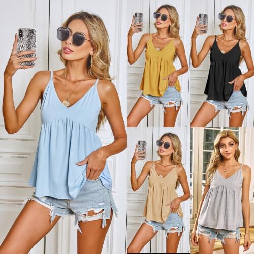 2021 Spring and summer European and American womens fashion hot selling casual solid spliced halter top Camis tops streetwear