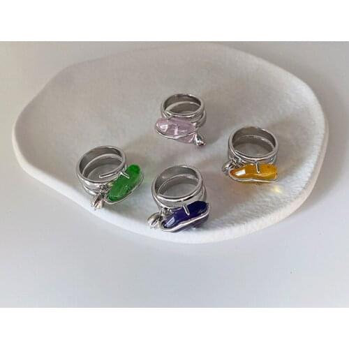 Origin Summer Double Layered Irregular Transparent Crystal Open Charm Rings for Women Candy Colour Resin Ring Accessories