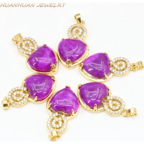 19x29mm Heart Necklaces & Pendant For Women Zircon Natural Stone Jades Gold-Color Stainless Steel Chain Pendants Jewelry B3338