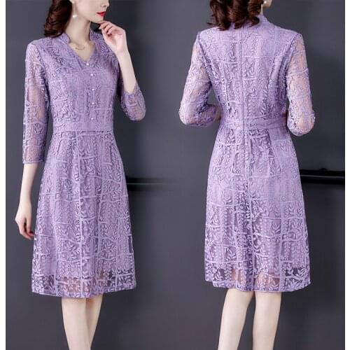 Spring Autumn Purple Flower Embroidery Sexy Midi Dresses Women Korean Fashion Beach Dress Casual Elegant Bodycon Party Vestidos