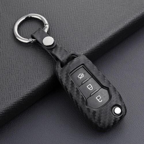 1X For Ford F-150 Explorer Mondeo Ranger Key Case New Mondeo Matte Black Carbon Fiber Key Flip Key Cover
