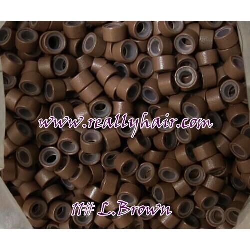 1000pcs/bottle silicon lined Micro Links Rings Beads Hair Feather Extensions 11#L.brown