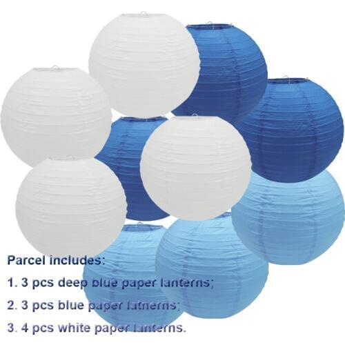 4 pieces white+3 pieces deep blue+3 pieces blue round paper lantern Wedding Baby Boys Birthday Party Decor